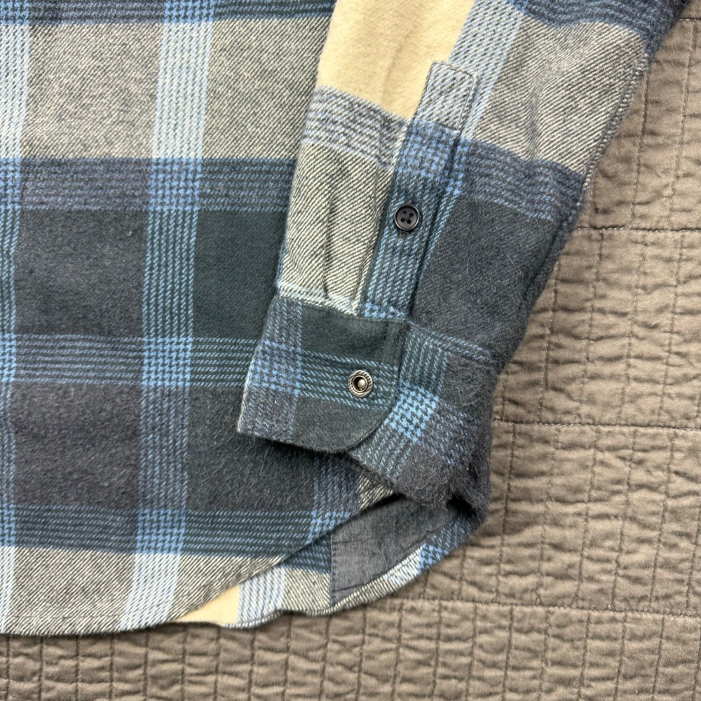 Prana Flannel Shirt Women Large Blue Plaid Golden Canyon Button Front Outdoors - Picture 3 of 12